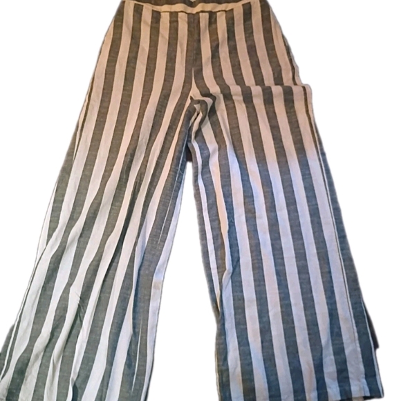 Papaya Striped Cotton Wide Leg Pants Elastic Waist L Beachwear Vacation Travel - Picture 2 of 2